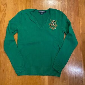 Ralph Lauren Kelly Green Horse sweater 100% Cotton Sz L